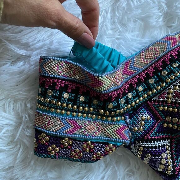 ellie wilde 2 Piece Beaded Dress Corset Top Flowy Skirt Pockets Prom Homecoming - Picture 5 of 16